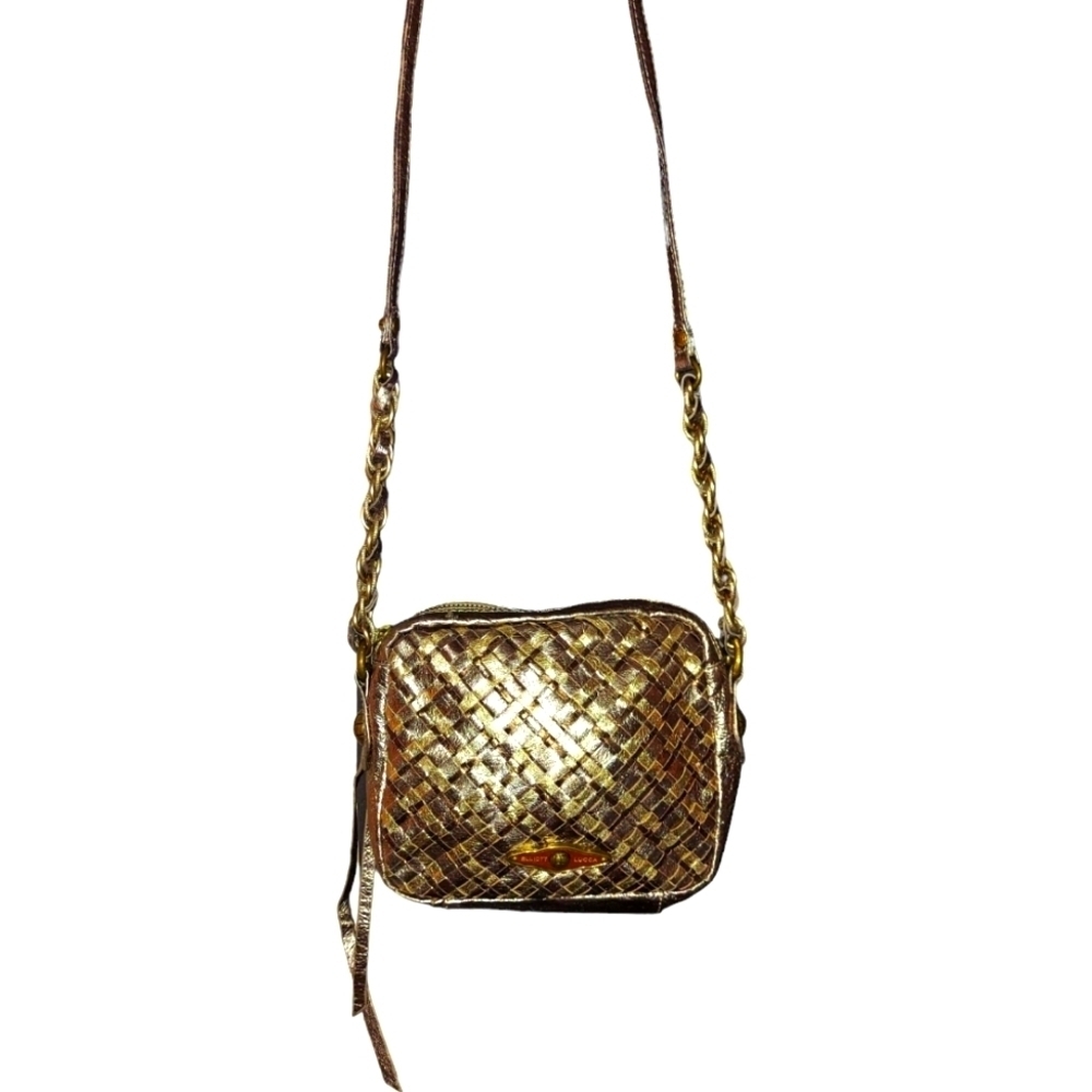 Elliot Lucca Gold Pewter Bronze Metallic Woven Leather Mini Bag